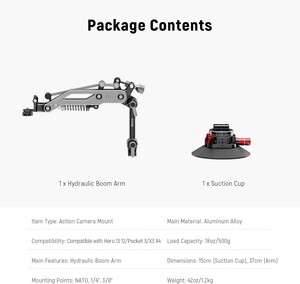 NEEWER GA022 Esnek Hidrolik Boom Kolu Vantuzu (GoPro Hero, DJI Osmo Pocket 3, Insta360 Uyumlu) - Thumbnail