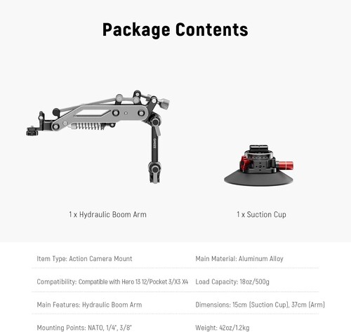 NEEWER GA022 Esnek Hidrolik Boom Kolu Vantuzu (GoPro Hero, DJI Osmo Pocket 3, Insta360 Uyumlu)