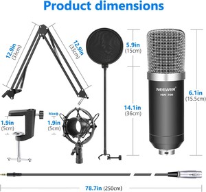 Neewer NW-700 Pro Condenser Microphone and Monitor Headphones 7-in-1 Kit - Thumbnail