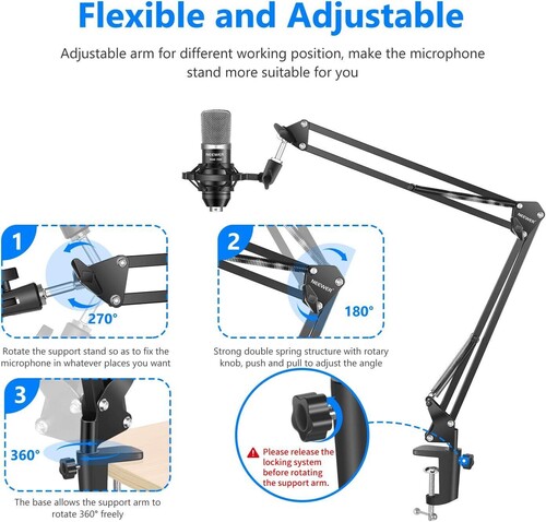 Neewer NW-700 Pro Condenser Microphone and Monitor Headphones 7-in-1 Kit