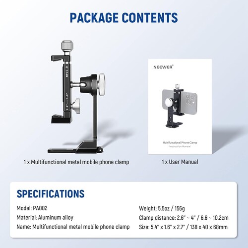 NEEWER PA002 Alüminyum Alaşımlı Döndürülebilir Akıllı Telefon Tripod Adaptörü