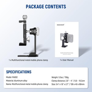 NEEWER PA002 Alüminyum Alaşımlı Döndürülebilir Akıllı Telefon Tripod Adaptörü - Thumbnail