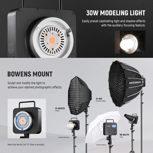 Neewer Q4 400Ws 2.4G TTL Üçlü Paraflaş Seti