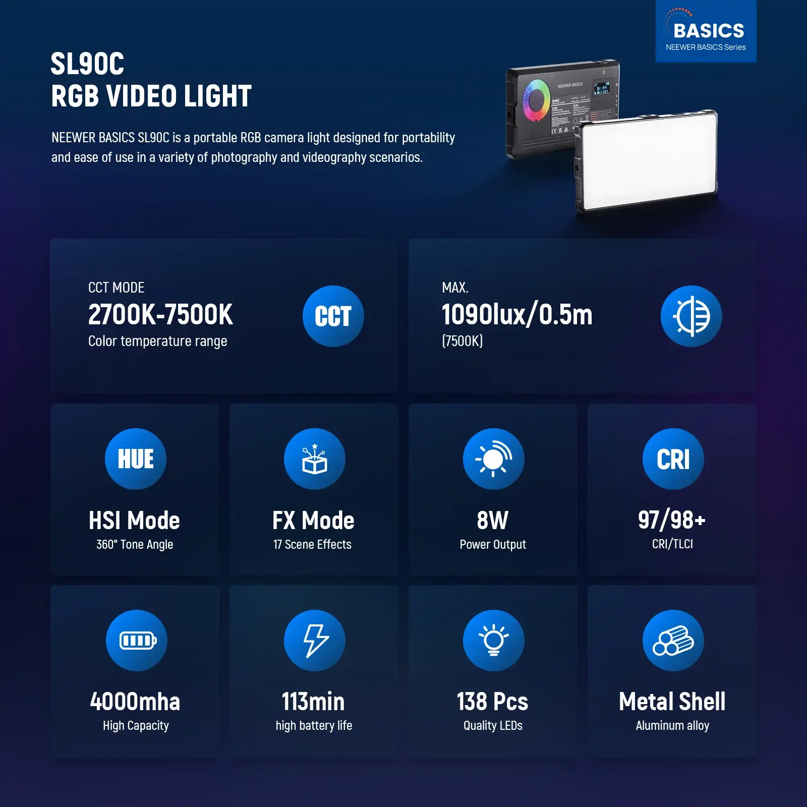 NEEWER SL90C RGB Mini Mobil Video Işığı - Thumbnail