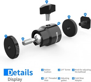NEEWER ST17 1/4'' Kamera Hot Shoe Adaptörü (Mini Bilyeli Başlık) - 2'li Paket - Thumbnail