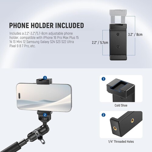 NEEWER UA057 22'' (55 cm) Mafsallı Magic Arm Süper Kelepçe ve Telefon Tutucu Kiti