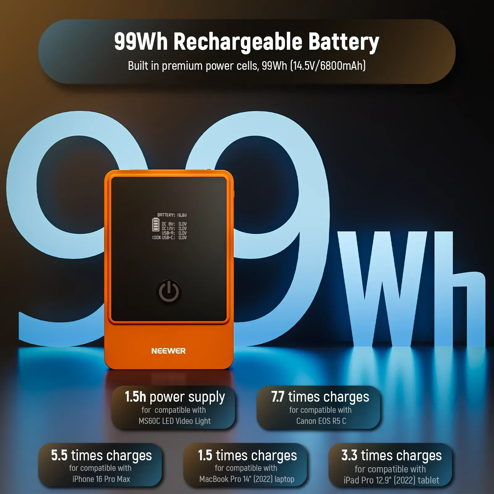 NEEWER V Mount Battery PS099E 6800mAh 14.5V 99Wh (Orange) - Thumbnail