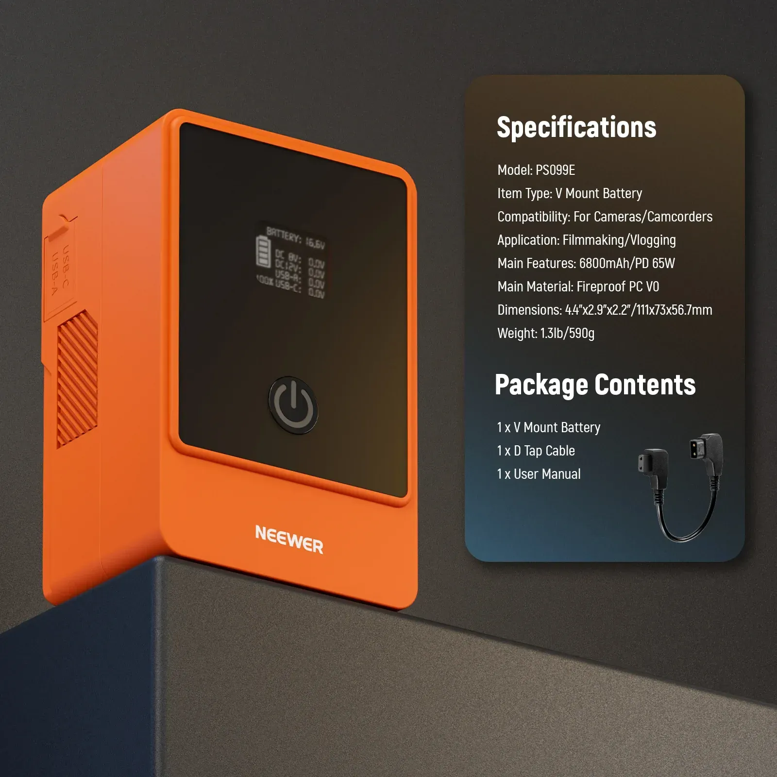 NEEWER V Mount Battery PS099E 6800mAh 14.5V 99Wh (Orange) - Thumbnail