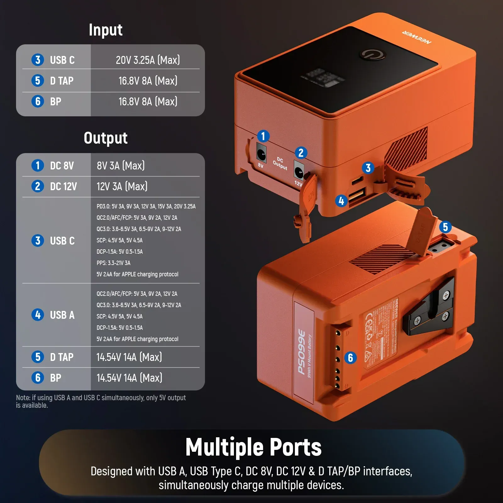 NEEWER V Mount Battery PS099E 6800mAh 14.5V 99Wh (Orange) - Thumbnail