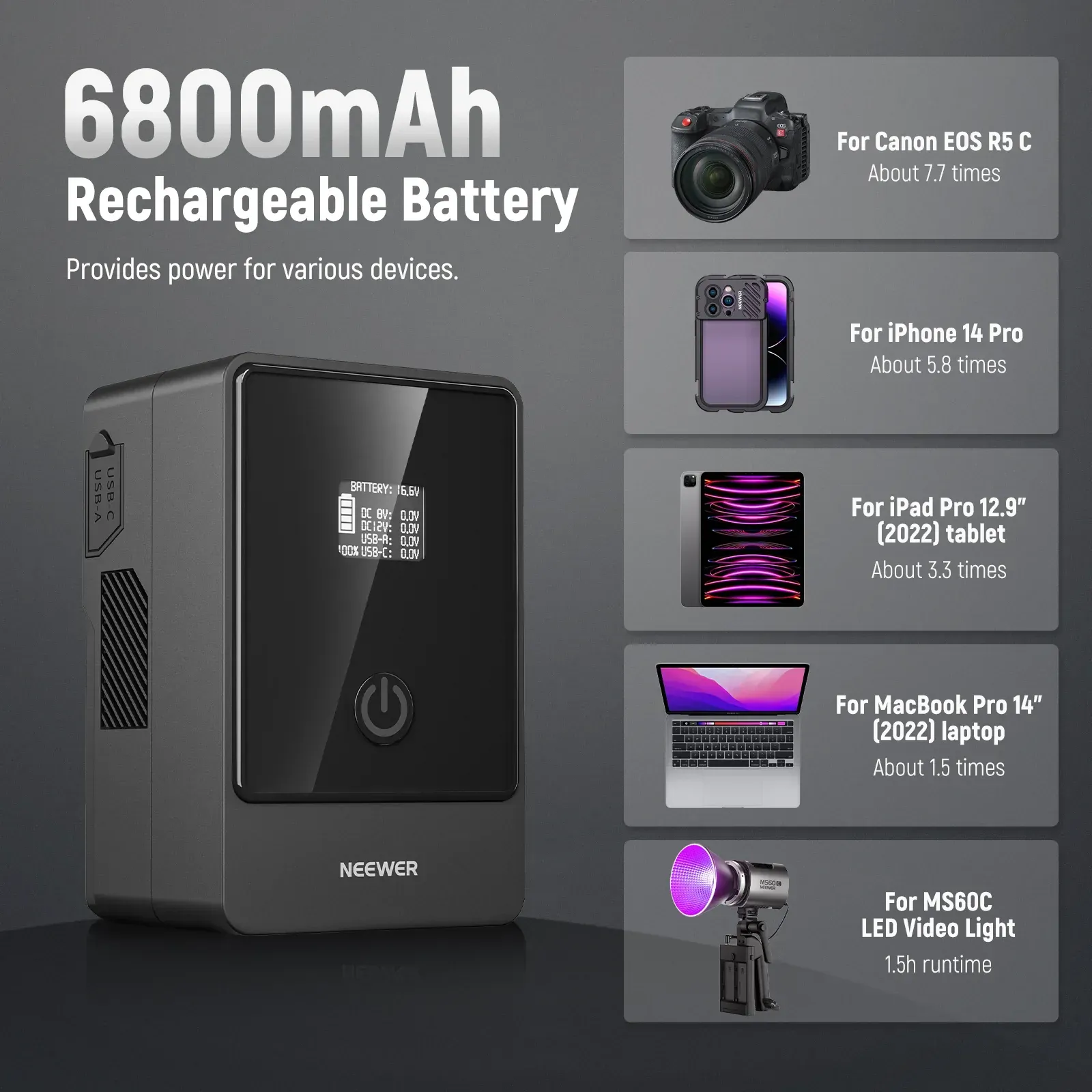 Neewer V Mount Battery PS099E 6800 mAh 14.5 V 99 Wh - Thumbnail