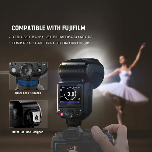 Neewer Z2PRO-F FujiFilm Uyumlu 76W Yuvarlak Kafa Akülü Tepe Flaşı