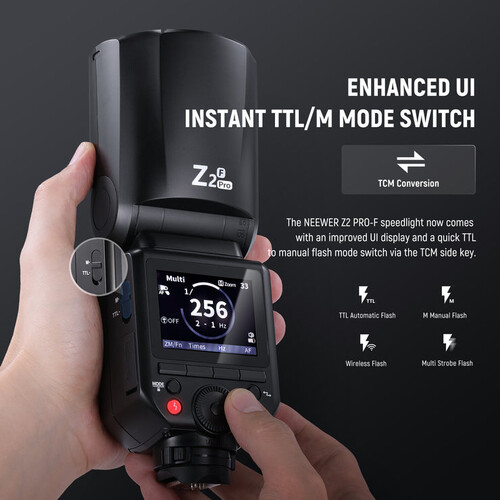 Neewer Z2PRO-F FujiFilm Uyumlu 76W Yuvarlak Kafa Akülü Tepe Flaşı
