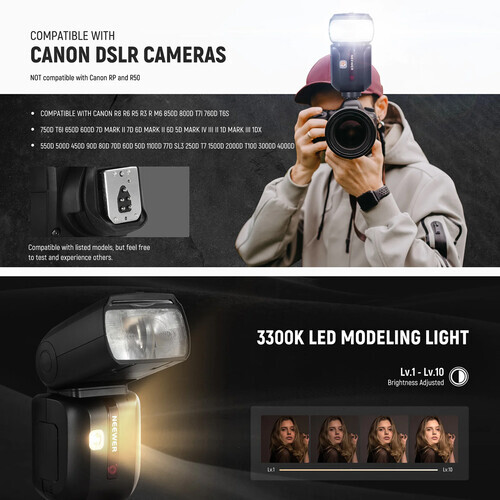 Neewer Z880-C TTL Canon Uyumlu 76W Akülü Tepe Flaşı