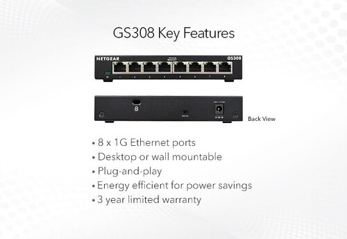 NETGEAR GS308 8 Portlu Gigabit Ethernet Switch