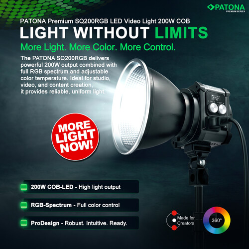Patona 4172 Premium SQ200RGB LED Video Işığı 200W COB (Sert Taşıma Çantası ile)