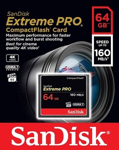 Sandisk 64GB 160mb/s Extreme Pro Compact Flash Kart - Thumbnail