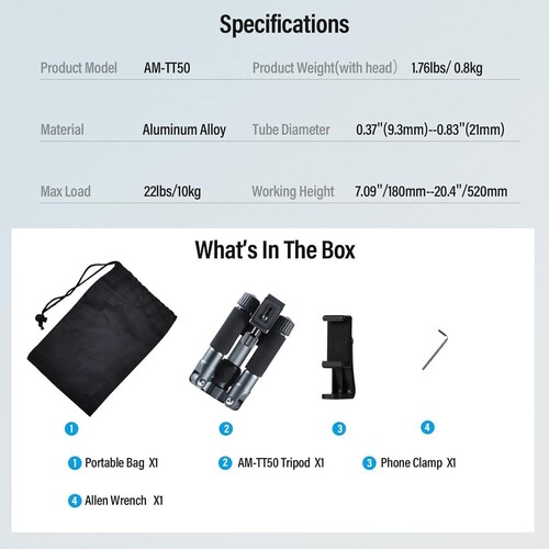 Sirui TT-50 Compact Mini Masaüstü Tripodu (Mat Gri)
