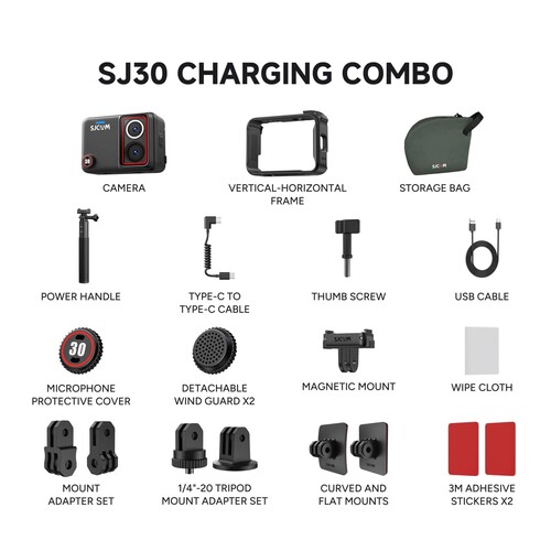 SJCAM SJ30 8K Çift Lens Aksiyon Kamerası – Şarj Combo