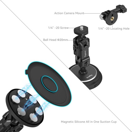 SmallRig 4466 Magic Arm Manyetik Vakumlu Montaj Destek Seti Aksiyon Kameraları için