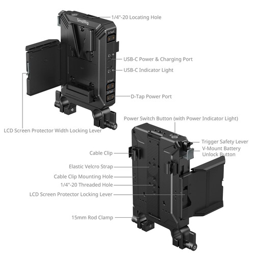 SmallRig 5226 V-Mount Pil Montaj Plakası Kiti 15 mm LWS Rob Borulu
