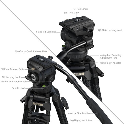 SmallRig 5580 FSD16 FreeSpeed ​​Ağır Hizmet Tipi Karbon Fiber Tripod