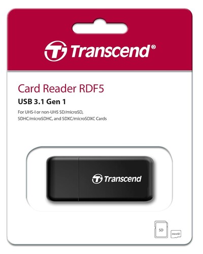 Transcend RDF5 SD/MicroSD USB 3.1 Gen 1 Type-C Çoklu Kart Okuyucu (Siyah)