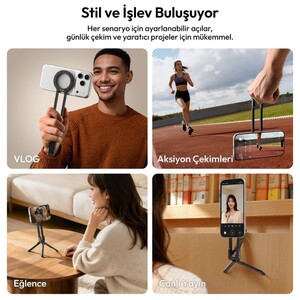 Ulanzi - Ulanzi MA57 4 in 1 Manyetik Carabinerli Mini Telefon Tutucu Tripod Stand Siyah - S007 (1)