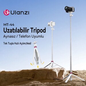 Ulanzi - Ulanzi MT-44 149cm 2si 1 Arada Hızlı Açılır Selfie Çubuğu Tripod Telefon Kamera Uyumlu Beyaz - 2503E (1)