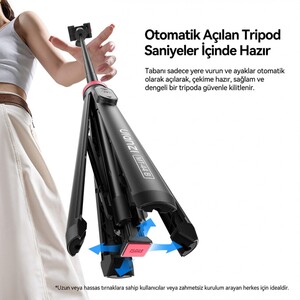 Ulanzi - Ulanzi MT-44B 150cm 2 in 1 Otomatik Açılan 4 Ayaklı Selfie Monopod Tripod Siyah - S056 (1)