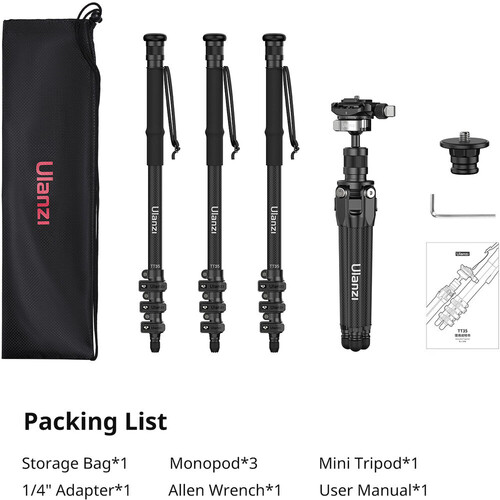 Ulanzi TT35 Carbon Fiber Yürüyüş Çubuğu Tripod Seti