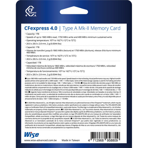 Wise Advanced 1TB CFexpress 4.0 Type A Hafıza Kartı