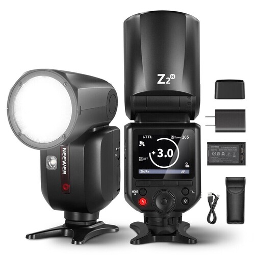 Z2PRO-N Nikon Uyumlu 76W Yuvarlak Kafa Akülü Tepe Flaşı