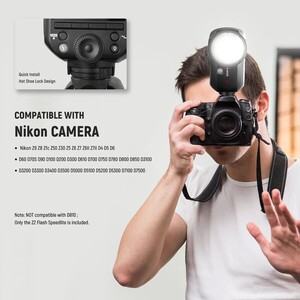 Z2PRO-N Nikon Uyumlu 76W Yuvarlak Kafa Akülü Tepe Flaşı - Thumbnail