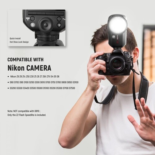 Z2PRO-N Nikon Uyumlu 76W Yuvarlak Kafa Akülü Tepe Flaşı